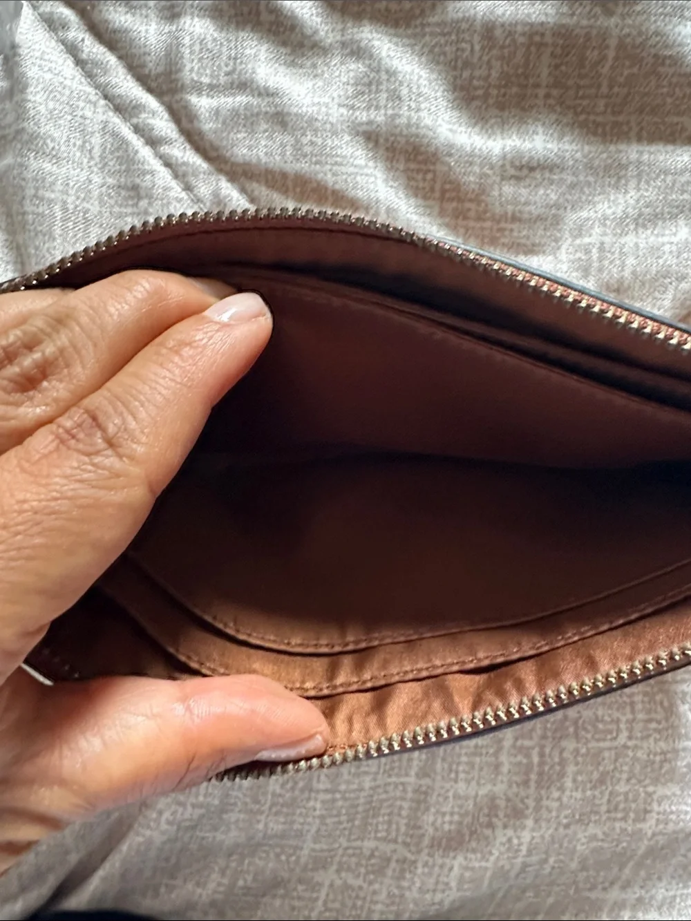 Coach Chestnut Brown Pebbled Leather Wristlet with Gold Logo